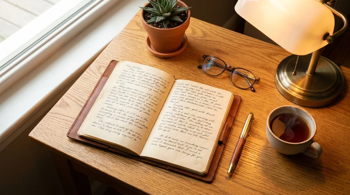 Cuaderno abierto con notas en escritorio terapéutico profesional