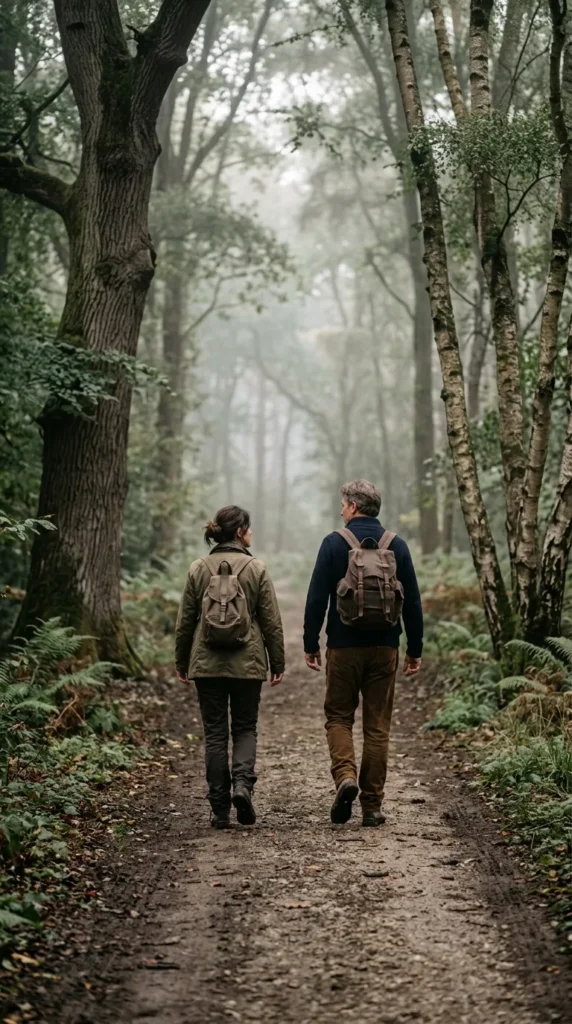 Dos personas caminando juntas por un sendero, acompañándose sin cargar la una con la otra